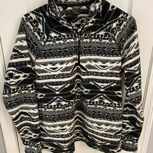 Eddie Bauer Fleece Pullover Womens Small Black White Aztec Geometric Quarter Zip